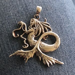Mermaid Pendant with an extravagant tail, very fine detailing & a larger bale.